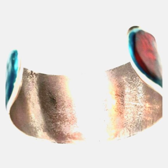 Hand Crafted  Sealed  Red & Blue Silver Plated  Cuff  Bracelet - Picture 5 of 9